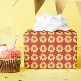Yellow Dahlia Floral Pattern op Red Cadeaupapier