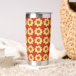Yellow Dahlia Floral Pattern op Red Geïsoleerde Drinkbeker