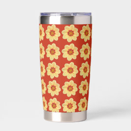Yellow Dahlia Floral Pattern op Red Geïsoleerde Drinkbeker