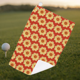 Yellow Dahlia Floral Pattern op Red Golfhanddoek