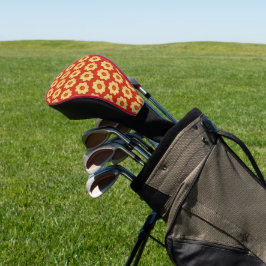 Yellow Dahlia Floral Pattern op Red Golfheadcover