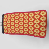 Yellow Dahlia Floral Pattern op Red Golfheadcover (Voorkant)