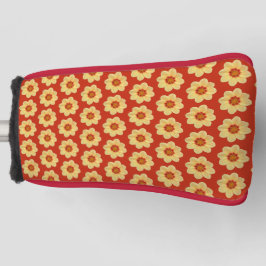 Yellow Dahlia Floral Pattern op Red Golfheadcover
