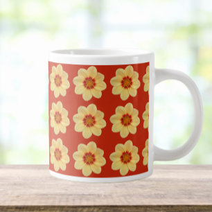 Yellow Dahlia Floral Pattern op Red Grote Koffiekop