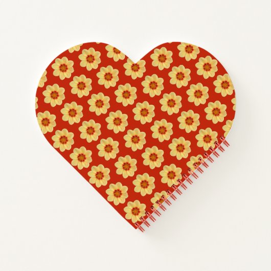 Yellow Dahlia Floral Pattern op Red Notitieboek (Achterkant)