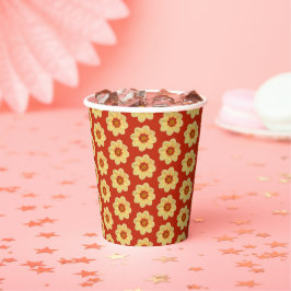 Yellow Dahlia Floral Pattern op Red Papieren Bekers