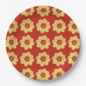 Yellow Dahlia Floral Pattern op Red Papieren Bordje (Voorkant)