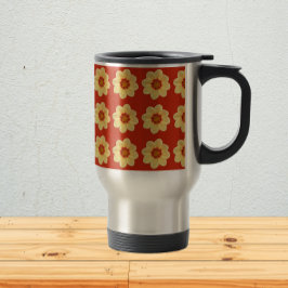 Yellow Dahlia Floral Pattern op Red Reisbeker
