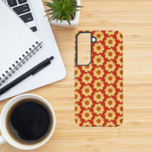 Yellow Dahlia Floral Pattern op Red Samsung Galaxy Hoesje