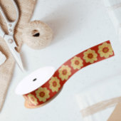 Yellow Dahlia Floral Pattern op Red Satijnen Lint