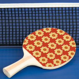 Yellow Dahlia Floral Pattern op Red Tafeltennisbatje