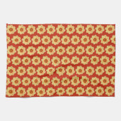 Yellow Dahlia Floral Pattern op Red Theedoek (Horizontaal)
