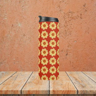 Yellow Dahlia Floral Pattern op Red Thermosbeker