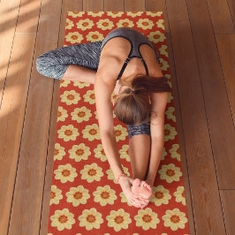 Yellow Dahlia Floral Pattern op Red Yogamat