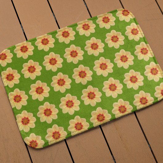 Yellow Dahlia Floral Pattern over Green Badmat