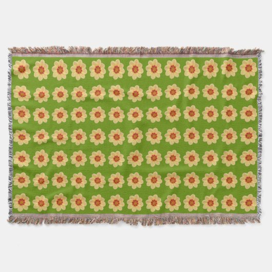 Yellow Dahlia Floral Pattern over Green Deken (Voorkant)