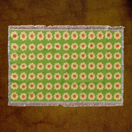 Yellow Dahlia Floral Pattern over Green Deken