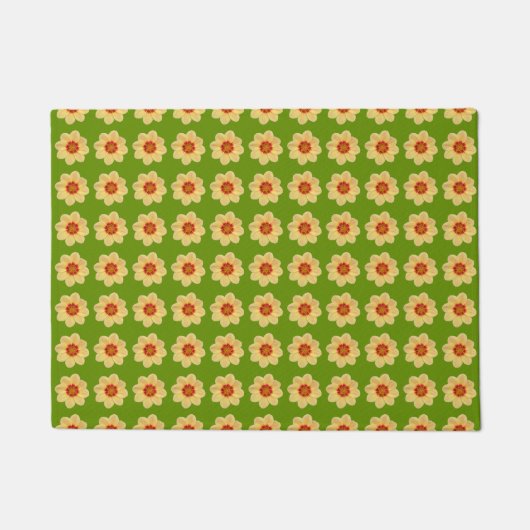 Yellow Dahlia Floral Pattern over Green Deurmat (Voorkant)