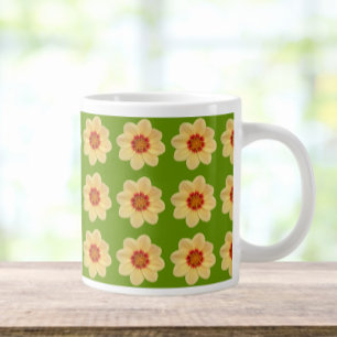 Yellow Dahlia Floral Pattern over Green Grote Koffiekop
