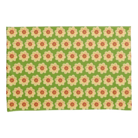 Yellow Dahlia Floral Pattern over Green Kussensloop (Voorkant-Rechts)