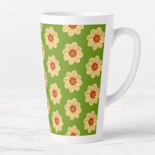 Yellow Dahlia Floral Pattern over Green Latte Mok (Rechts)