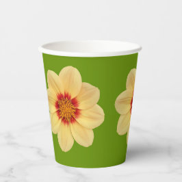 Yellow Dahlia Floral Pattern over Green Papieren Bekers