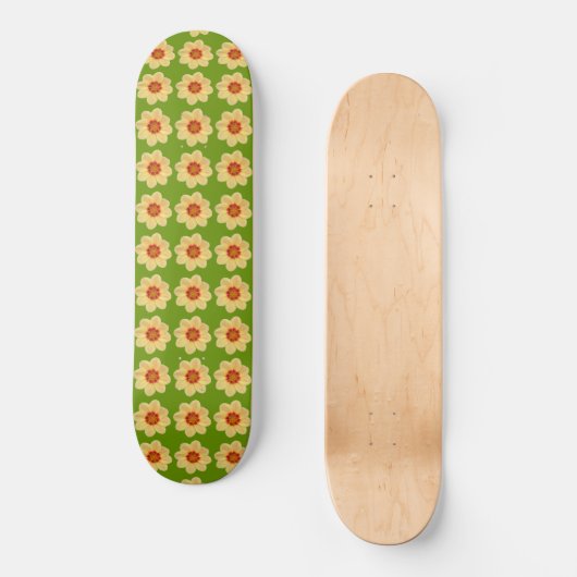 Yellow Dahlia Floral Pattern over Green Persoonlijk Skateboard (Voorkant)