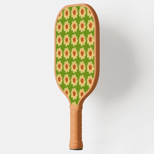 Yellow Dahlia Floral Pattern over Green Pickleball Paddle (Links)