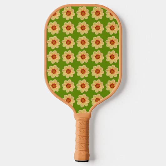 Yellow Dahlia Floral Pattern over Green Pickleball Paddle (Achterkant)