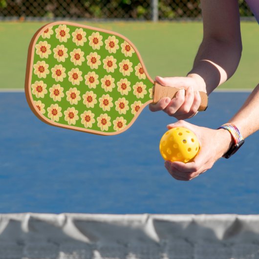 Yellow Dahlia Floral Pattern over Green Pickleball Paddle (Insitu)