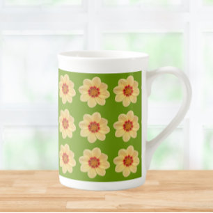 Yellow Dahlia Floral Pattern over Green Porselein Kop