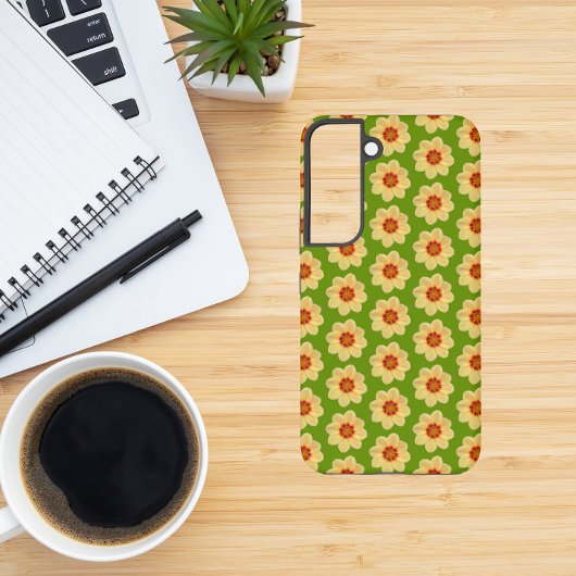 Yellow Dahlia Floral Pattern over Green Samsung Galaxy Hoesje