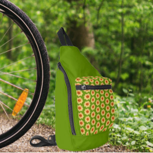 Yellow Dahlia Floral Pattern over Green Sling Bag