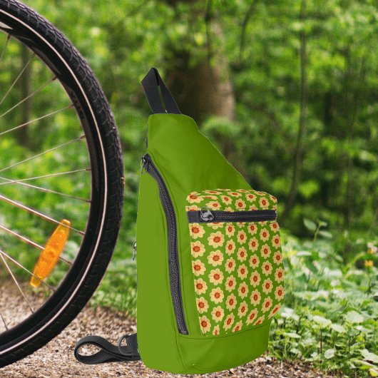 Yellow Dahlia Floral Pattern over Green Sling Bag