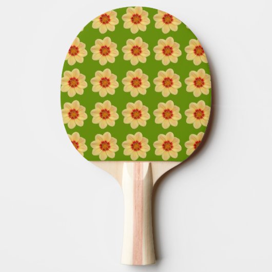 Yellow Dahlia Floral Pattern over Green Tafeltennisbatje (Achterkant)