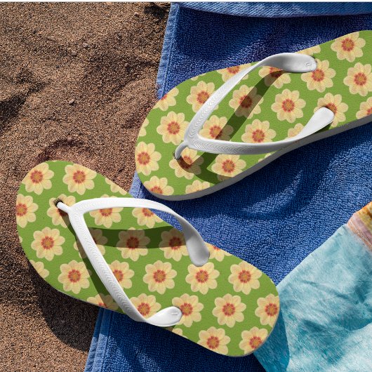 Yellow Dahlia Floral Pattern over Green Teenslippers