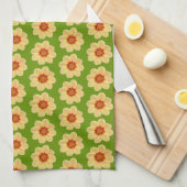 Yellow Dahlia Floral Pattern over Green Theedoek (Quarter Fold)