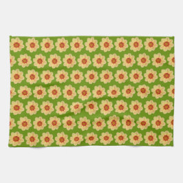 Yellow Dahlia Floral Pattern over Green Theedoek