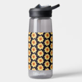 Yellow Dahlia Flower Pattern op Black Waterfles (Links)