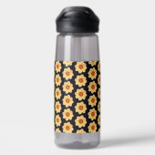 Yellow Dahlia Flower Pattern op Black Waterfles (Achterkant)