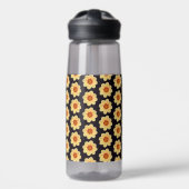 Yellow Dahlia Flower Pattern op Black Waterfles (Voorkant)