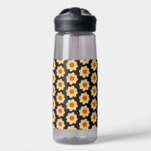 Yellow Dahlia Flower Pattern op Black
