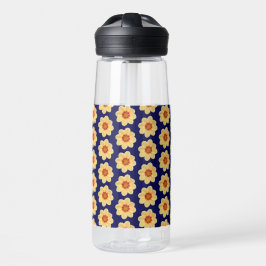 Yellow Dahlia Flower Pattern op Blue Waterfles