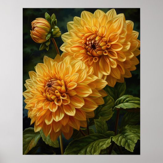 Yellow Dahlia Flowers Art Print Poster (Voorkant)
