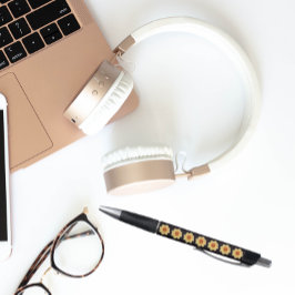 Yellow Dahlia op Black Floral Pattern Pen