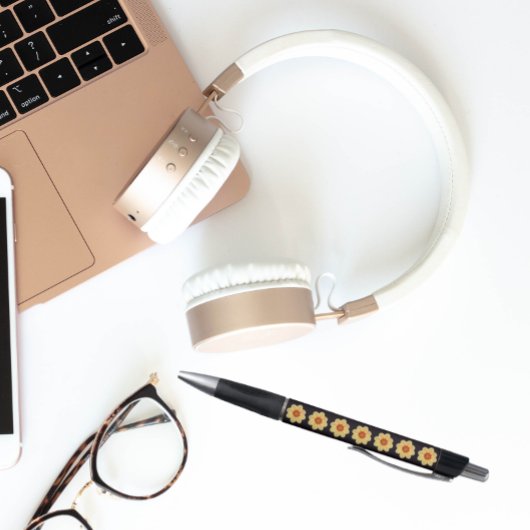 Yellow Dahlia op Black Floral Pattern Pen