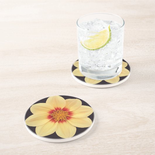 Yellow Dahlia op Black Floral Zandsteen Onderzetter (Zijkant)