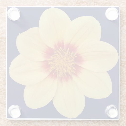 Yellow Dahlia op Blue Floral Glazen Onderzetter (Achterkant)