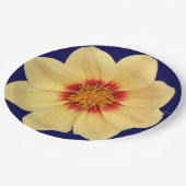 Yellow Dahlia op Blue Floral Papieren Bordje (Gekanteld)