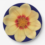 Yellow Dahlia op Blue Floral Papieren Bordje (Voorkant)